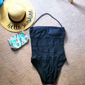 Black mesh one piece swimsuit